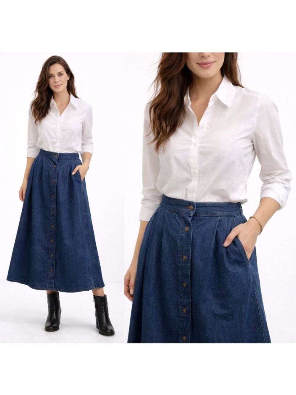 Koret Denim Button-Front A-Line Skirt Size M/L Blue Casual Midi Skirt